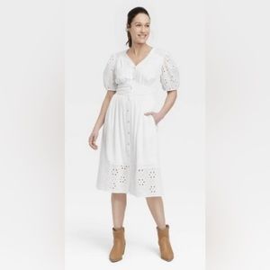 Women's Short Sleeve A-Line Dress - Knox Rose White 1X